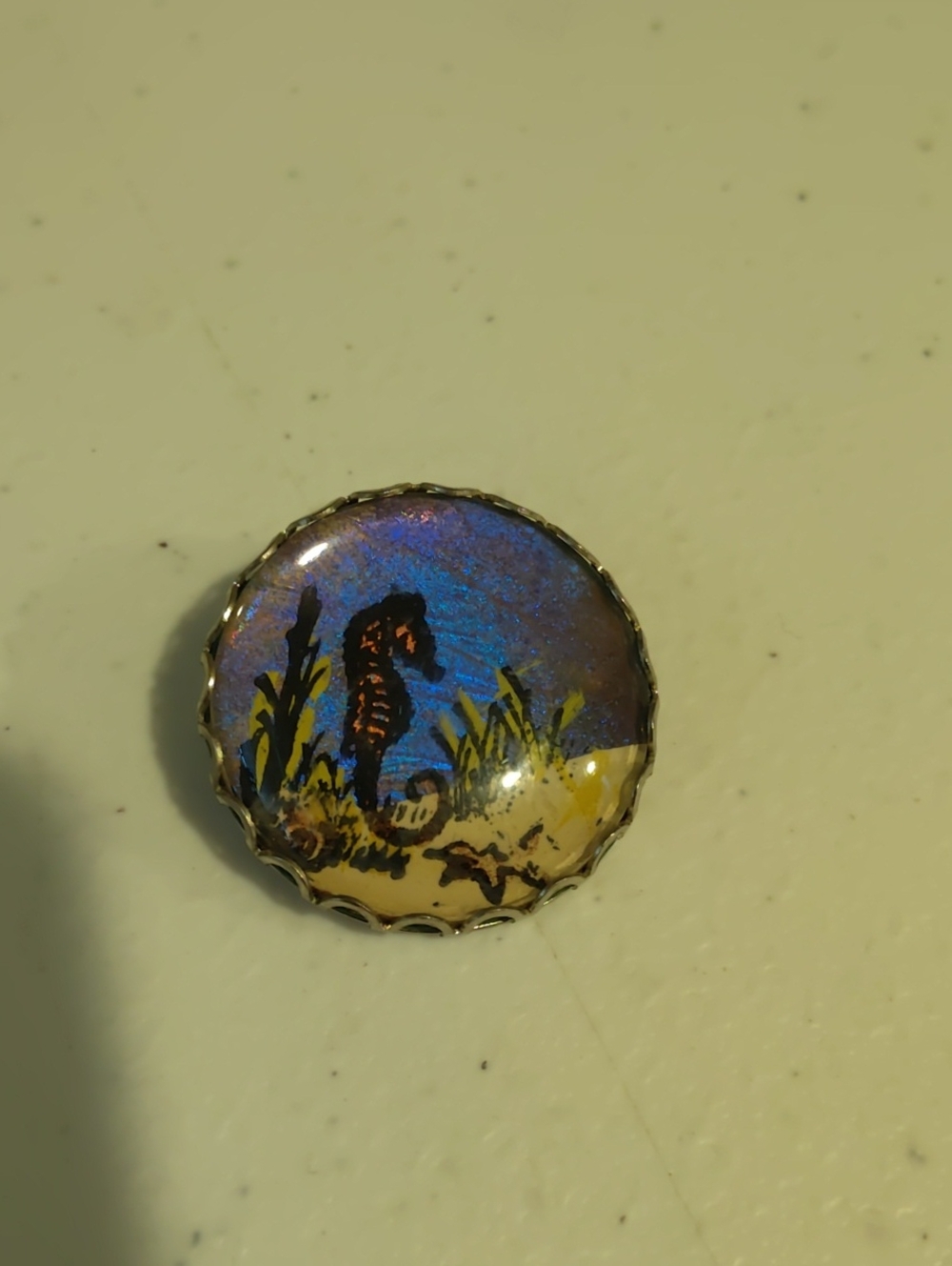 Morpho Butterfly Brooch Featuring a Seahorse Vintage - Picture 3 of 5